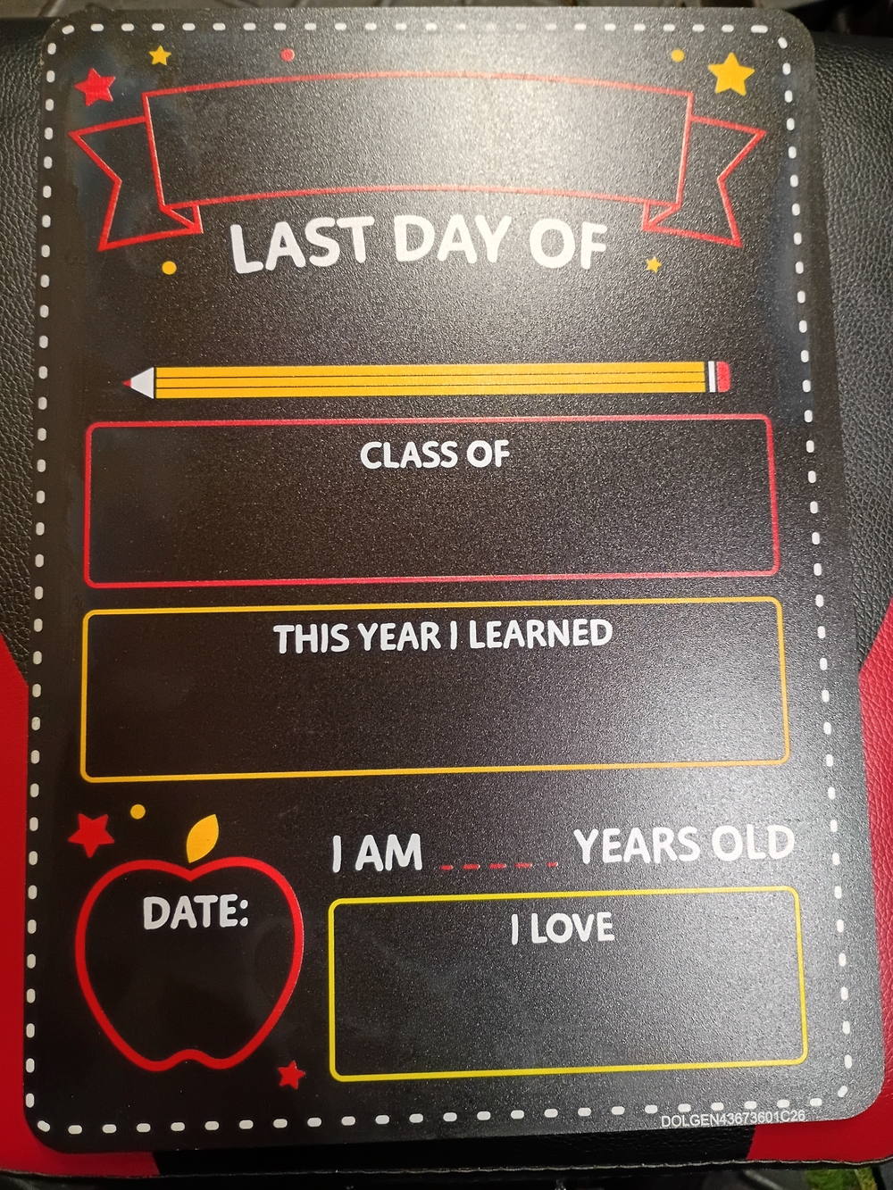 Kids First/Last Day of School Double Chalkboard Sign - Black/Red/Yellow